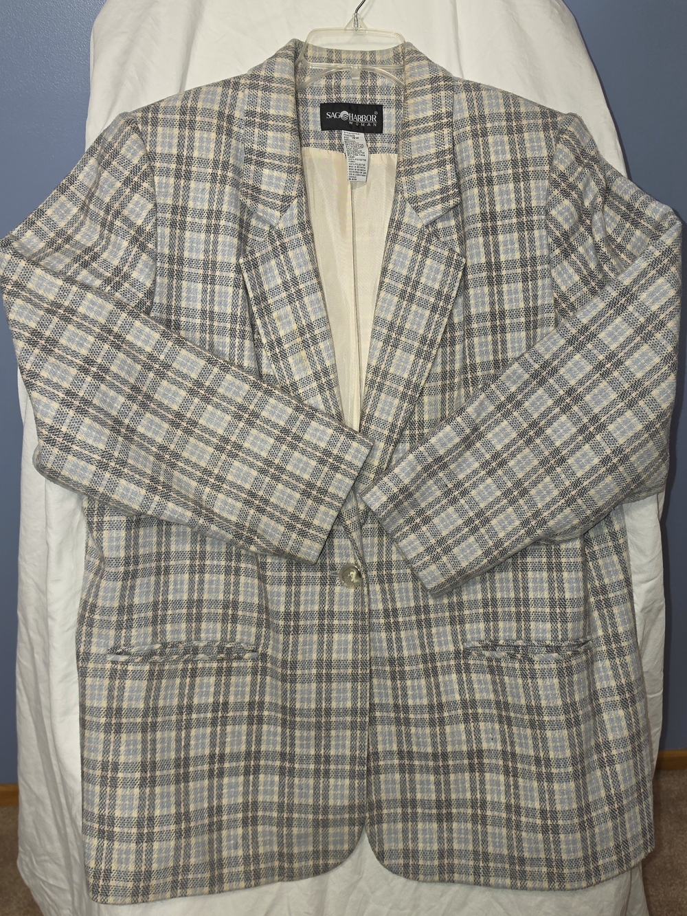 Sag Harbor Plaid Blazer in Light Blue, Cream & Tan